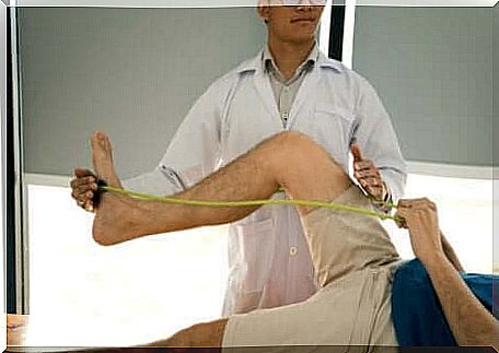 Exercises with a resistance rubber band can also be utilized in physiotherapy