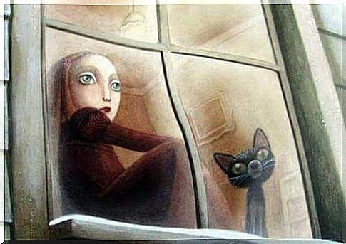 Girl and cat at the window